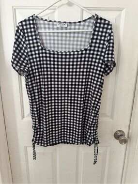 White & Black Gingham Scoop Neck Tee with Side Ties by White House Black Market